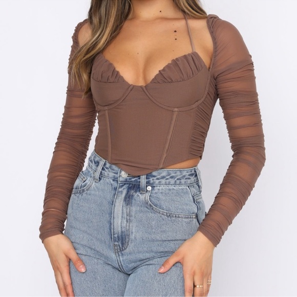 Nwt long sleeve mesh white Fox Boutique mocha - Picture 2 of 8